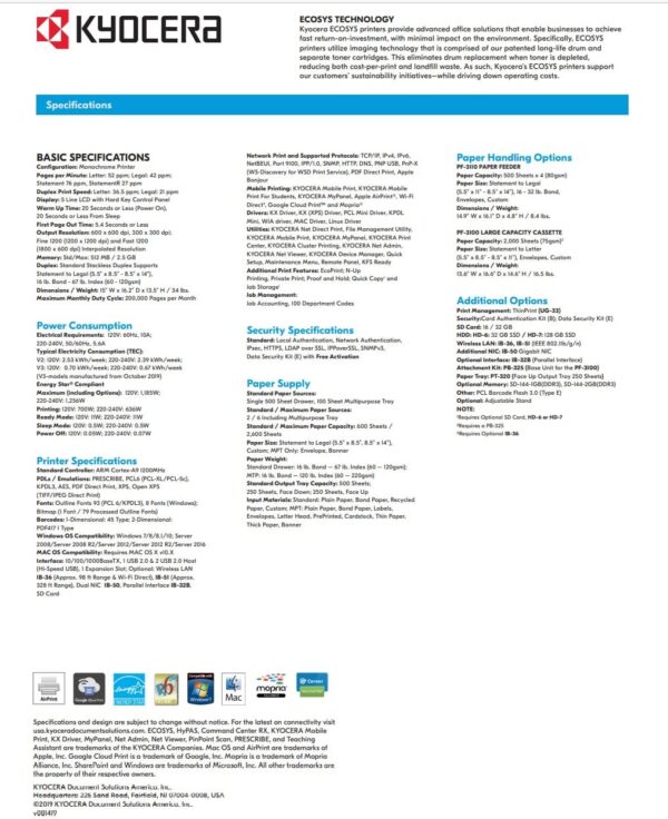 P3150dn specification sheet page 2