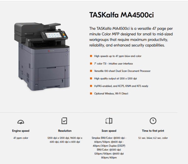 Kyocera TASKalfa MA4500CI Multifunction Color Laser Printer [1102Z72US0] - Image 2