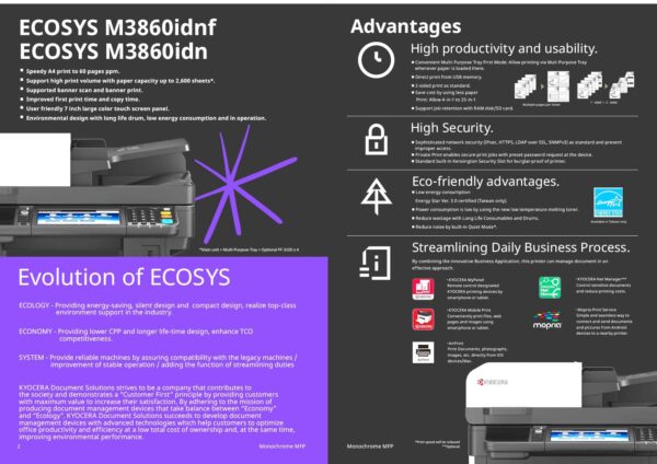 Kyocera ECOSYS M3860IDN Multifunction B/W Monochrome Laser Printer 1102X92US0-YPTS - Image 6