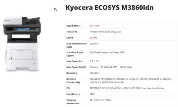Kyocera ECOSYS M3860IDN Multifunction B/W Monochrome Laser Printer 1102X92US0-YPTS - Image 11