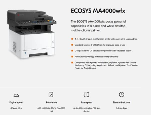Kyocera ECOSYS MA4000wfx Multifunction Printer Monochrome [110C1C2US0]